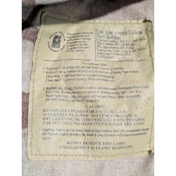 New Army Camo Combat Coat Jacket Team Soldier Flame Resistant Fr SZ Medium Short - Picture 6 of 8
